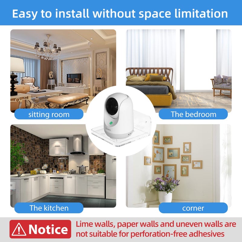 Liboer Wall Mount Floating Shelves for 2 Pcs Camera Mini Speaker Shelf Baby Monitor Wall Mount Shelf Other Small Items in Bedroom Bathroom Kitchen Living Room Clear Mini Shelf Flexible Use for Wall Space - Image 4